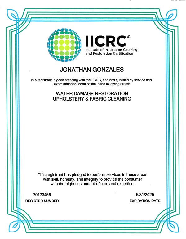 Jonathan Gonzales IICRC License